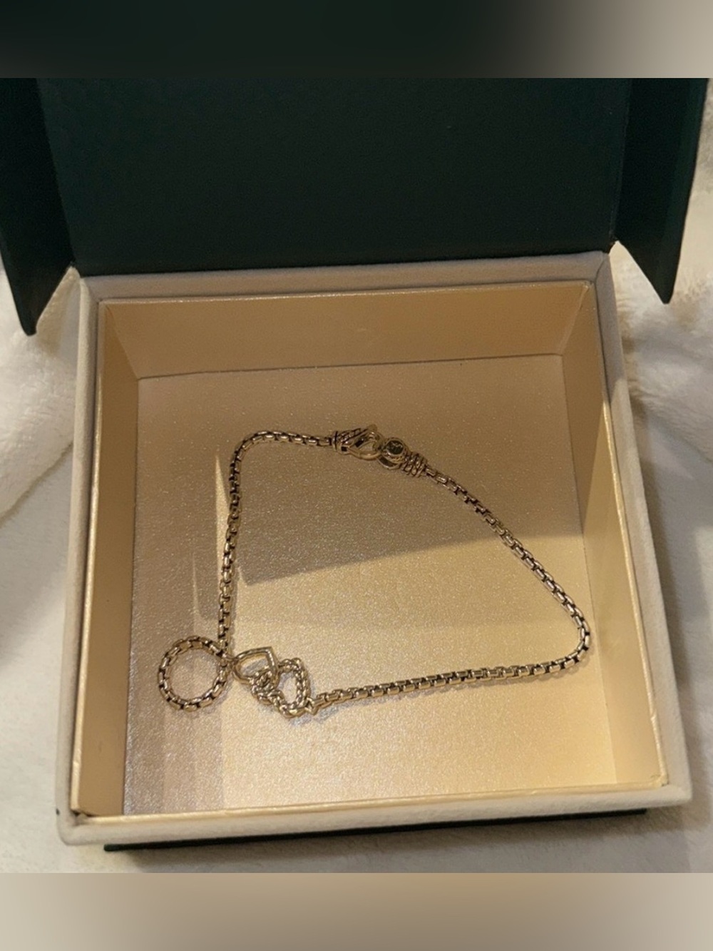New JAI Sterling Silver Double Heart Box Chain Ankle Bracelet